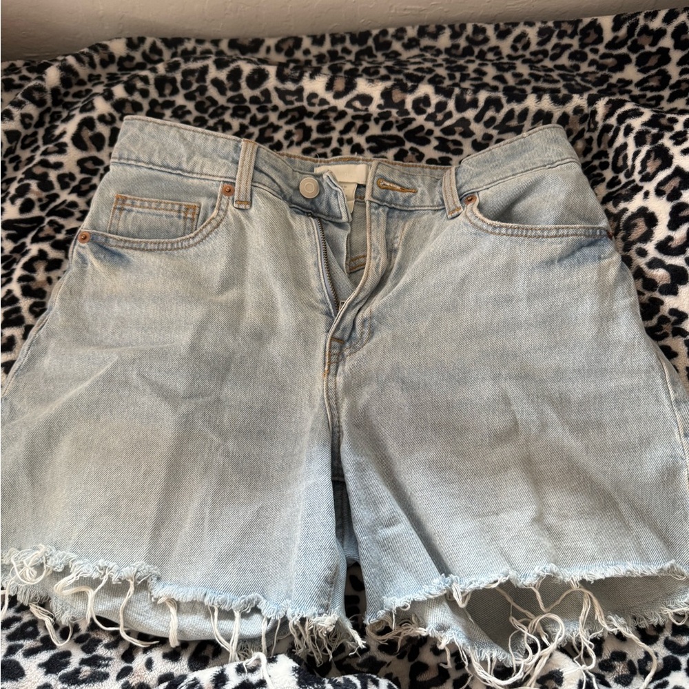 H&M Blue Jean Shorts with Frayed Hem